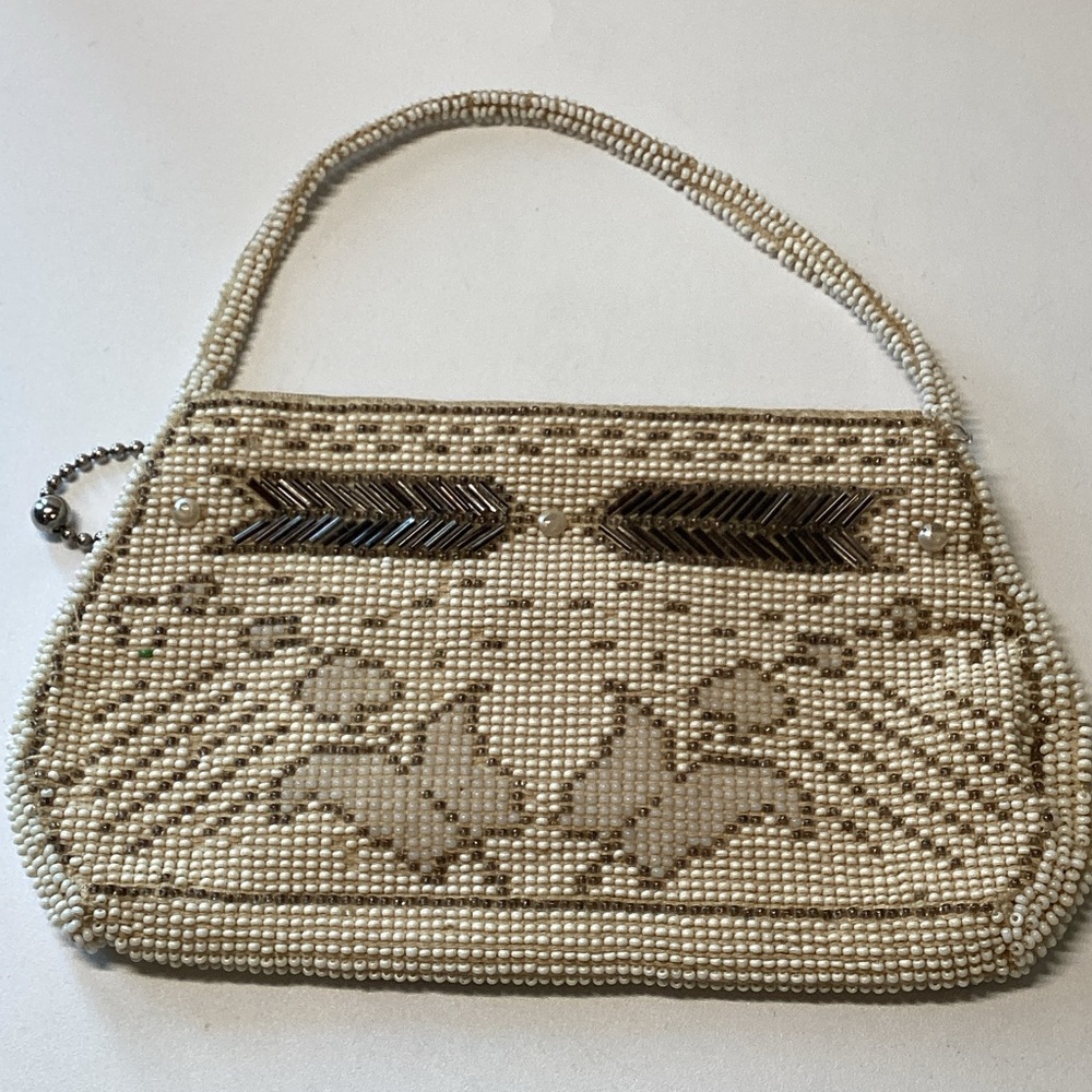 Elegant Beaded Tan Clutch